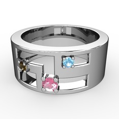 Valeda Alyans - Pembe kuvars, dumanlı kuvars ve akuamarin 18 ayar beyaz altın yüzük #1o06ip0