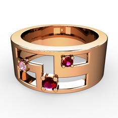Rodolit garnet ve pembe kuvars 925 ayar rose altın kaplama gümüş yüzük