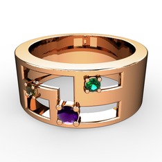 Valeda Alyans - Ametist, dumanlı kuvars ve yeşil kuvars 14 ayar rose altın yüzük #1ocdm9v