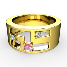 Valeda Alyans - Pembe kuvars, akuamarin ve pırlanta 18 ayar altın yüzük (0.036 karat) #1on3sqp