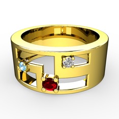 Garnet, akuamarin ve beyaz zirkon 8 ayar altın yüzük