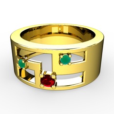 Valeda Alyans - Garnet ve kök zümrüt 8 ayar altın yüzük #1p26gvj