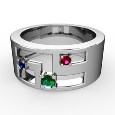 Valeda Alyans - Yeşil kuvars, lab safir ve rodolit garnet 925 ayar gümüş yüzük #1p44kqc