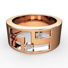Swarovski, rodolit garnet ve beyaz zirkon 8 ayar rose altın yüzük