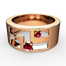 Valeda Alyans - Rodolit garnet ve pırlanta 18 ayar rose altın yüzük (0.036 karat) #1p843f2