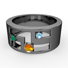 Valeda Alyans - Sitrin, kök zümrüt ve akuamarin 925 ayar siyah rodyum kaplama gümüş yüzük #1pv6758