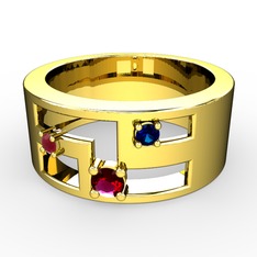 Valeda Alyans - Rodolit garnet, kök yakut ve lab safir 14 ayar altın yüzük #1qaem8e