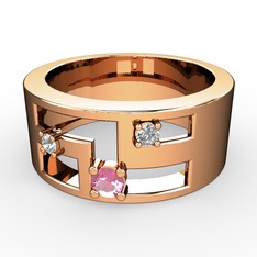 Pembe kuvars, pırlanta ve swarovski 8 ayar rose altın yüzük (0.036 karat)