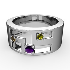 Valeda Alyans - Ametist, dumanlı kuvars ve peridot 14 ayar beyaz altın yüzük #1qovs0d