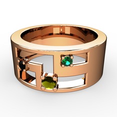 Peridot, siyah zirkon ve yeşil kuvars 18 ayar rose altın yüzük