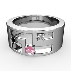 Pembe kuvars, siyah zirkon ve swarovski 14 ayar beyaz altın yüzük
