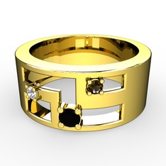 Valeda Alyans - Siyah zirkon, pırlanta ve dumanlı kuvars 18 ayar altın yüzük (0.036 karat) #1r927da