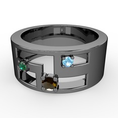 Valeda Alyans - Dumanlı kuvars, yeşil kuvars ve akuamarin 925 ayar siyah rodyum kaplama gümüş yüzük #1rh4s7b