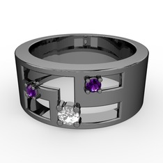 Valeda Alyans - Beyaz zirkon ve ametist 925 ayar siyah rodyum kaplama gümüş yüzük #1rhuw2y
