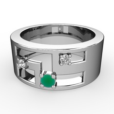 Kök zümrüt, swarovski ve pırlanta 14 ayar beyaz altın yüzük (0.036 karat)