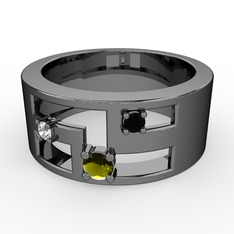 Valeda Alyans - Peridot, beyaz zirkon ve siyah zirkon 925 ayar siyah rodyum kaplama gümüş yüzük #1rkai2w