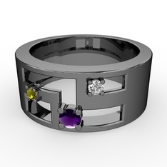 Valeda Alyans - Ametist, peridot ve beyaz zirkon 925 ayar siyah rodyum kaplama gümüş yüzük #1rn44pq