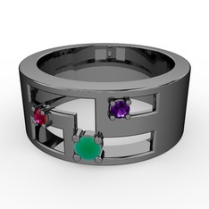 Valeda Alyans - Kök zümrüt, rodolit garnet ve ametist 925 ayar siyah rodyum kaplama gümüş yüzük #1roljcb