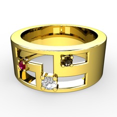 Valeda Alyans - Pırlanta, rodolit garnet ve dumanlı kuvars 925 ayar altın kaplama gümüş yüzük (0.11 karat) #1rp4tt1