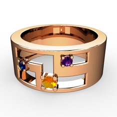 Valeda Alyans - Sitrin, lab safir ve ametist 925 ayar rose altın kaplama gümüş yüzük #1rqb2z5