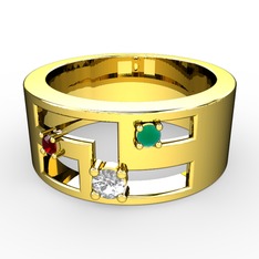 Valeda Alyans - Pırlanta, garnet ve kök zümrüt 14 ayar altın yüzük (0.11 karat) #1scuev