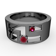 Kök yakut, siyah zirkon ve rodolit garnet 925 ayar siyah rodyum kaplama gümüş yüzük
