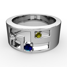 Valeda Alyans - Lab safir, swarovski ve peridot 8 ayar beyaz altın yüzük #1sp8omc