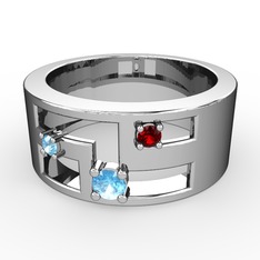 Valeda Alyans - Akuamarin ve garnet 18 ayar beyaz altın yüzük #1spjr3l