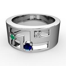 Valeda Alyans - Lab safir, kök zümrüt ve pırlanta 925 ayar gümüş yüzük (0.036 karat) #1szmoa