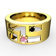 Valeda Alyans - Pembe kuvars, peridot ve siyah zirkon 925 ayar altın kaplama gümüş yüzük #1trw260