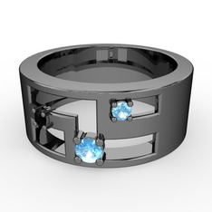 Valeda Alyans - Akuamarin ve siyah zirkon 925 ayar siyah rodyum kaplama gümüş yüzük #1tu65vg