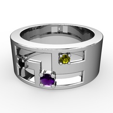 Valeda Alyans - Ametist, siyah zirkon ve peridot 18 ayar beyaz altın yüzük #1tuq7x8