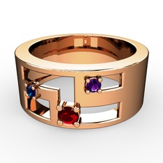 Valeda Alyans - Garnet, lab safir ve ametist 925 ayar rose altın kaplama gümüş yüzük #1txi6my
