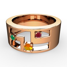 Valeda Alyans - Sitrin, kök zümrüt ve kök yakut 8 ayar rose altın yüzük #1u25m32