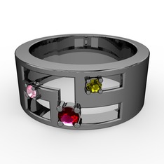 Valeda Alyans - Rodolit garnet, pembe kuvars ve peridot 925 ayar siyah rodyum kaplama gümüş yüzük #1uf7rsx