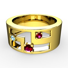 Valeda Alyans - Rodolit garnet ve akuamarin 18 ayar altın yüzük #1ufp4a5