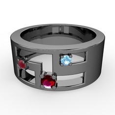 Valeda Alyans - Rodolit garnet, kök yakut ve akuamarin 925 ayar siyah rodyum kaplama gümüş yüzük #1ufsy1g