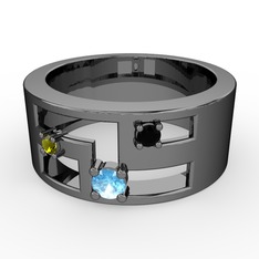 Valeda Alyans - Akuamarin, peridot ve siyah zirkon 925 ayar siyah rodyum kaplama gümüş yüzük #1umrwps