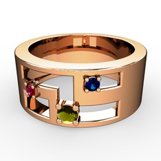 Peridot, rodolit garnet ve lab safir 14 ayar rose altın yüzük