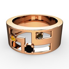 Valeda Alyans - Siyah zirkon, sitrin ve dumanlı kuvars 925 ayar rose altın kaplama gümüş yüzük #1v0j5tb