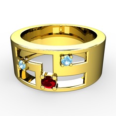 Garnet ve akuamarin 14 ayar altın yüzük