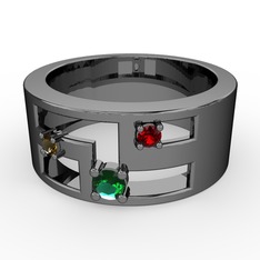 Valeda Alyans - Yeşil kuvars, dumanlı kuvars ve garnet 925 ayar siyah rodyum kaplama gümüş yüzük #1v5dxn2