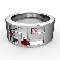 Garnet, rodolit garnet ve pembe kuvars 8 ayar beyaz altın yüzük