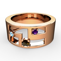 Valeda Alyans - Dumanlı kuvars, akuamarin ve ametist 925 ayar rose altın kaplama gümüş yüzük #1vkgl25