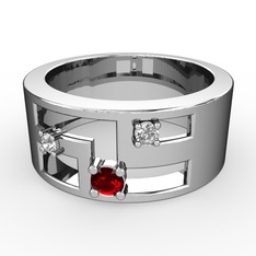 Garnet, pırlanta ve beyaz zirkon 925 ayar gümüş yüzük (0.036 karat)