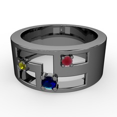 Valeda Alyans - Lab safir, peridot ve kök yakut 925 ayar siyah rodyum kaplama gümüş yüzük #1vxokb0