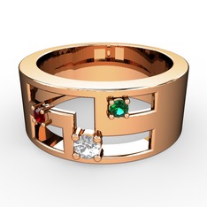Valeda Alyans - Pırlanta, garnet ve yeşil kuvars 925 ayar rose altın kaplama gümüş yüzük (0.11 karat) #1vxqo6d