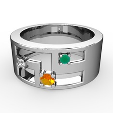 Valeda Alyans - Sitrin, pırlanta ve kök zümrüt 14 ayar beyaz altın yüzük (0.036 karat) #1wgi9jq