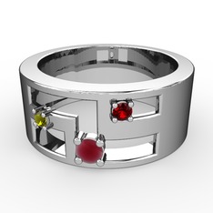 Valeda Alyans - Kök yakut, peridot ve garnet 18 ayar beyaz altın yüzük #1wglk0a