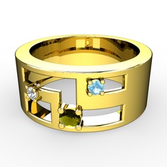 Valeda Alyans - Peridot, beyaz zirkon ve akuamarin 8 ayar altın yüzük #1wq4xol